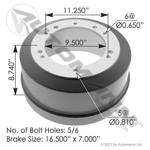 151.6715 - Brake Drum 16.500in X 7.000in - Nick's Truck Parts