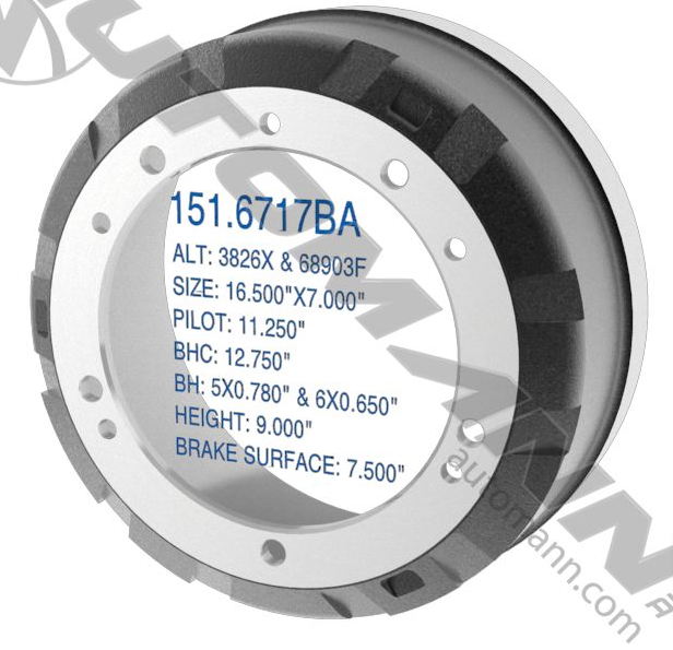 151.6717BA - Brake Drum 16.500in X 7.000in - Nick's Truck Parts
