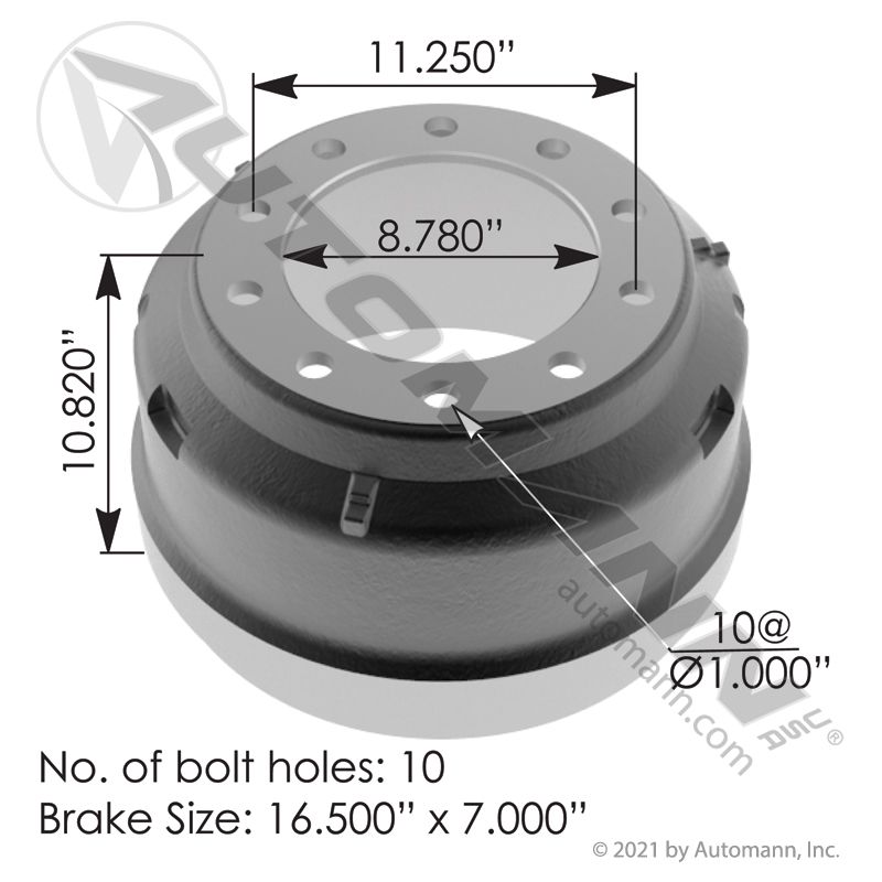 151.6719BA - Brake Drum 16.500in X 7.000in - Nick's Truck Parts