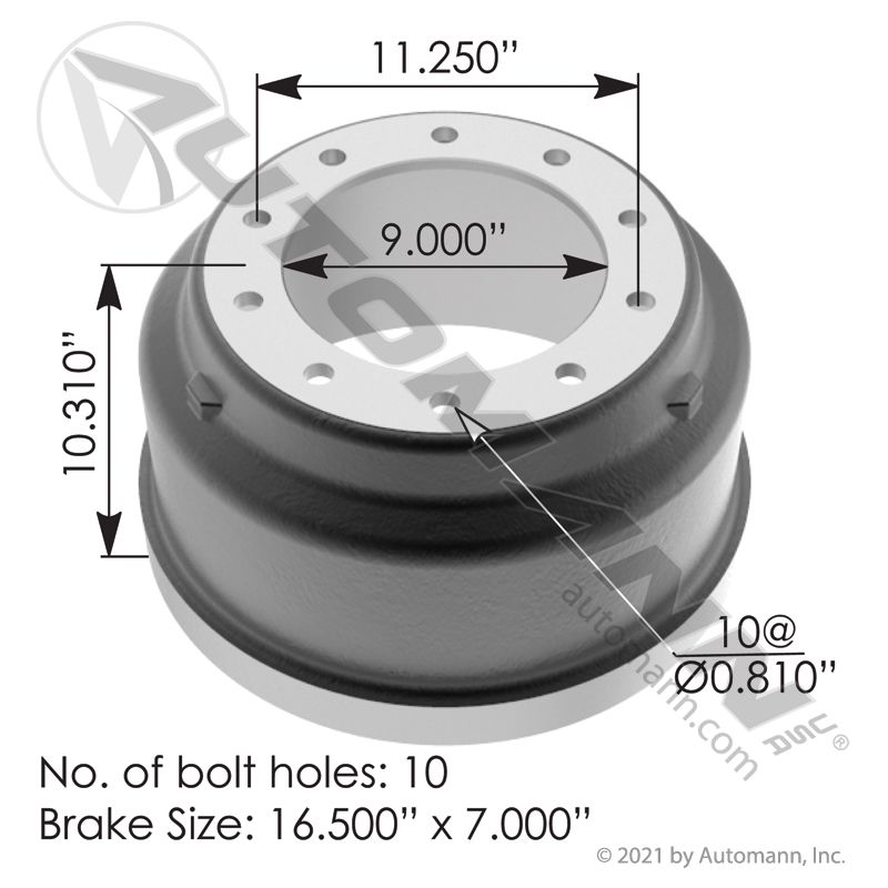 151.6720BA - Brake Drum 16.500in X 7.000in - Nick's Truck Parts
