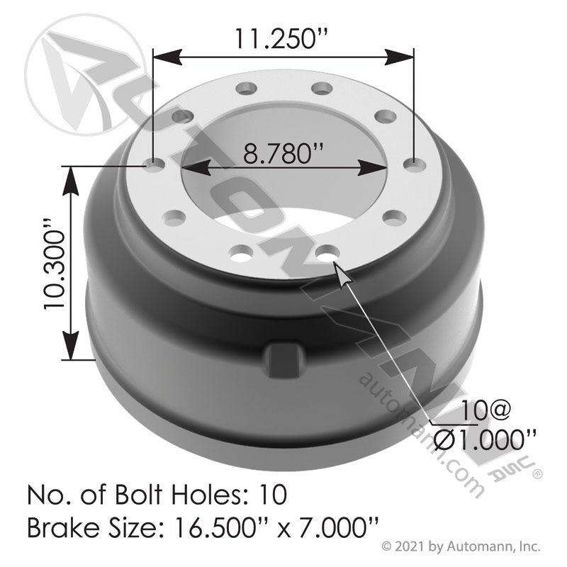 151.6721 - Brake Drum 16.500in X 7.000in - Nick's Truck Parts