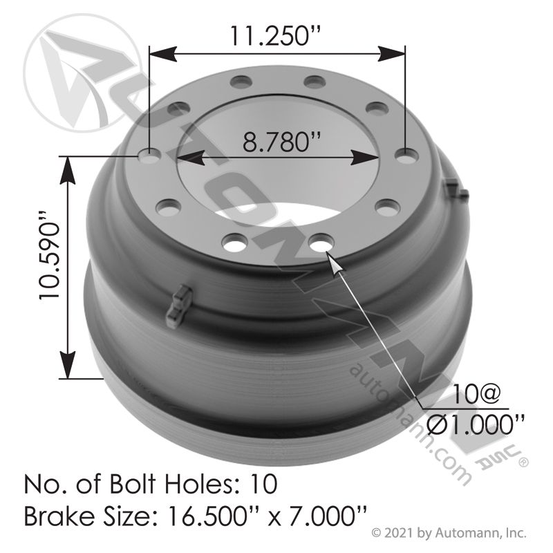 151.6726BA - Brake Drum 16.500in X 7.000in - Nick's Truck Parts