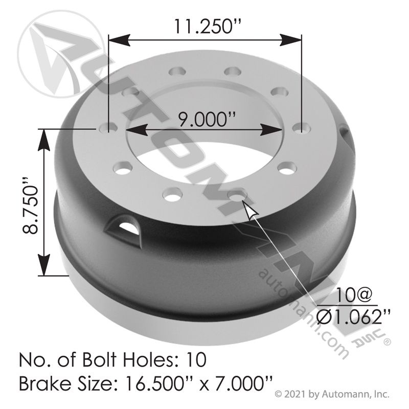 151.6731BA - Brake Drum 16.500in X 7.000in - Nick's Truck Parts