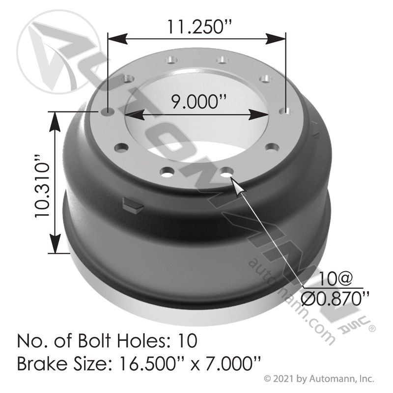 151.6732BA - Brake Drum 16.500in X 7.000in - Nick's Truck Parts