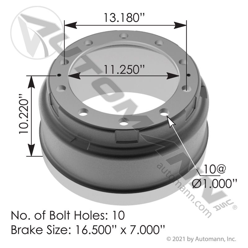 151.6733BA - Brake Drum 16.500in X 7.000in - Nick's Truck Parts