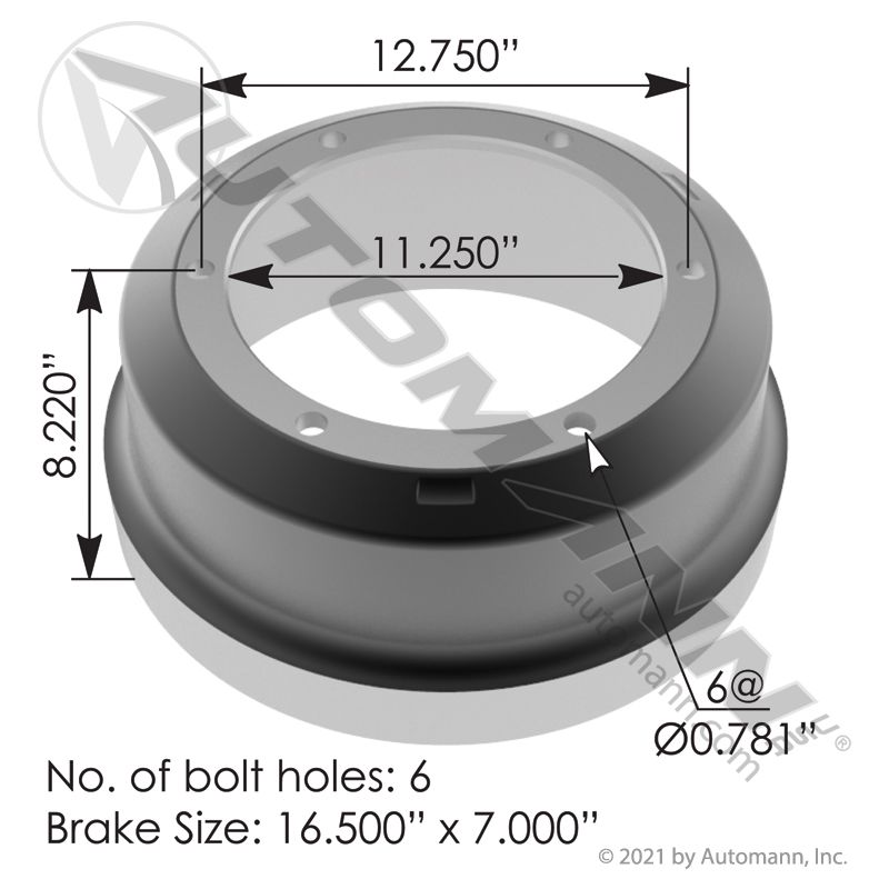 151.6734BA - Brake Drum 16.500in X 7.000in - Nick's Truck Parts