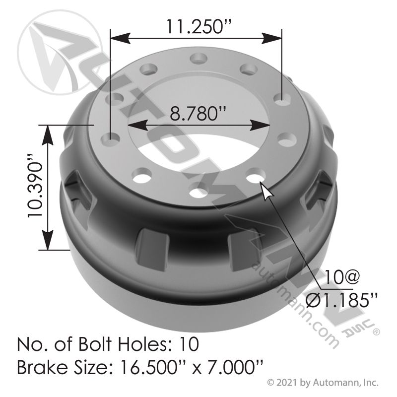 151.6737BA - Brake Drum 16.500in X 7.000in - Nick's Truck Parts