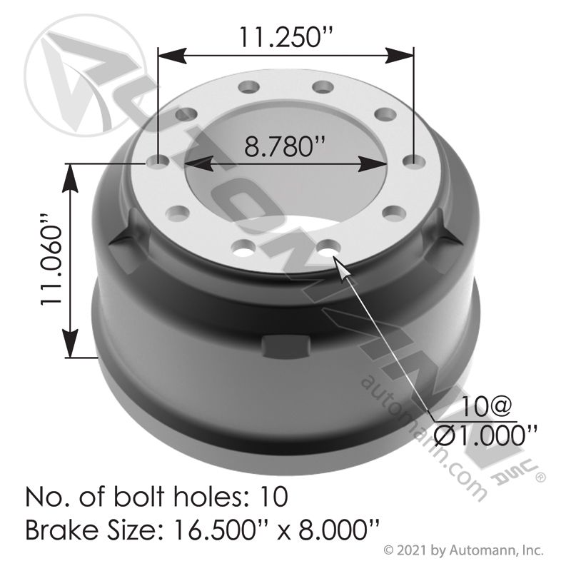 151.6801BA - Brake Drum 16.500in X 8.000in - Nick's Truck Parts