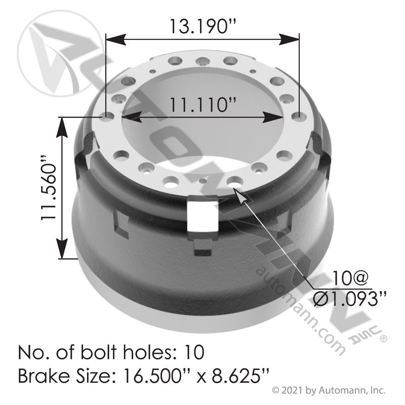 151.68603BA - Brake Drum 16.500in X 8.625in - Nick's Truck Parts