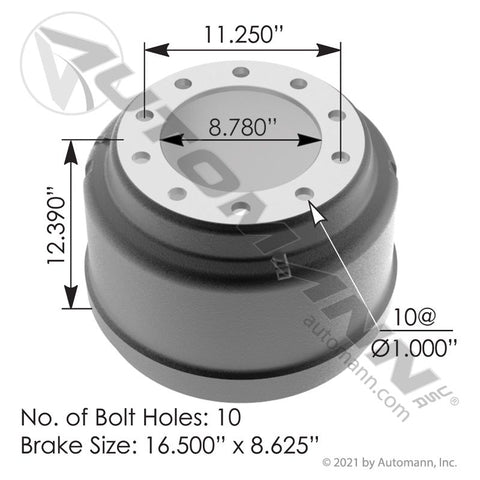 151.68605 - Brake Drum 16.500in X 8.625in - Nick's Truck Parts