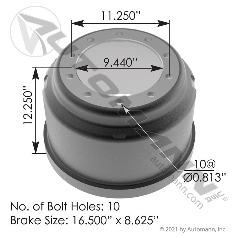 151.68606 - Brake Drum 16.500in X 8.625in - Nick's Truck Parts