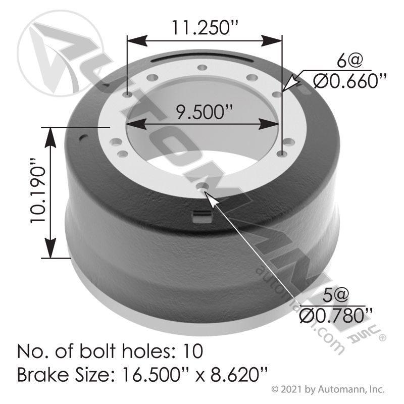 151.68608 - Brake Drum 16.500in X 8.625in- Inboard Mount - Nick's Truck Parts