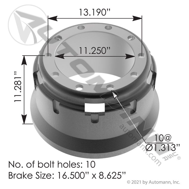 151.68609BA - Brake Drum 16.500in X 8.625in - Nick's Truck Parts