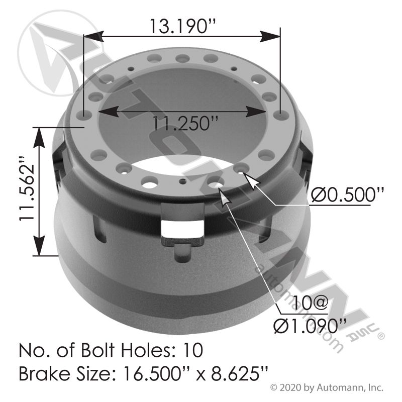 151.68610BA - Brake Drum 16.500in X 8.625in - Nick's Truck Parts