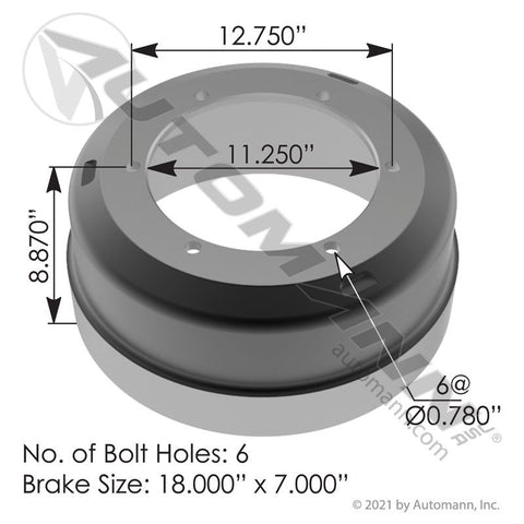 151.8701 - Brake Drum 18.000in X 7.000in- Inboard Mount - Nick's Truck Parts