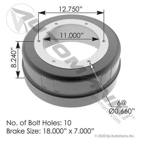 151.8703  - Brake Drum 18.000in X 7.000in- Inboard Mount - Nick's Truck Parts