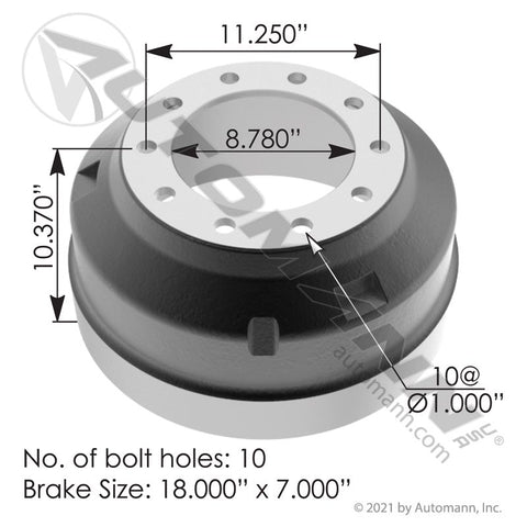 151.8704BA - Brake Drum 18.000in X 7.000in - Nick's Truck Parts