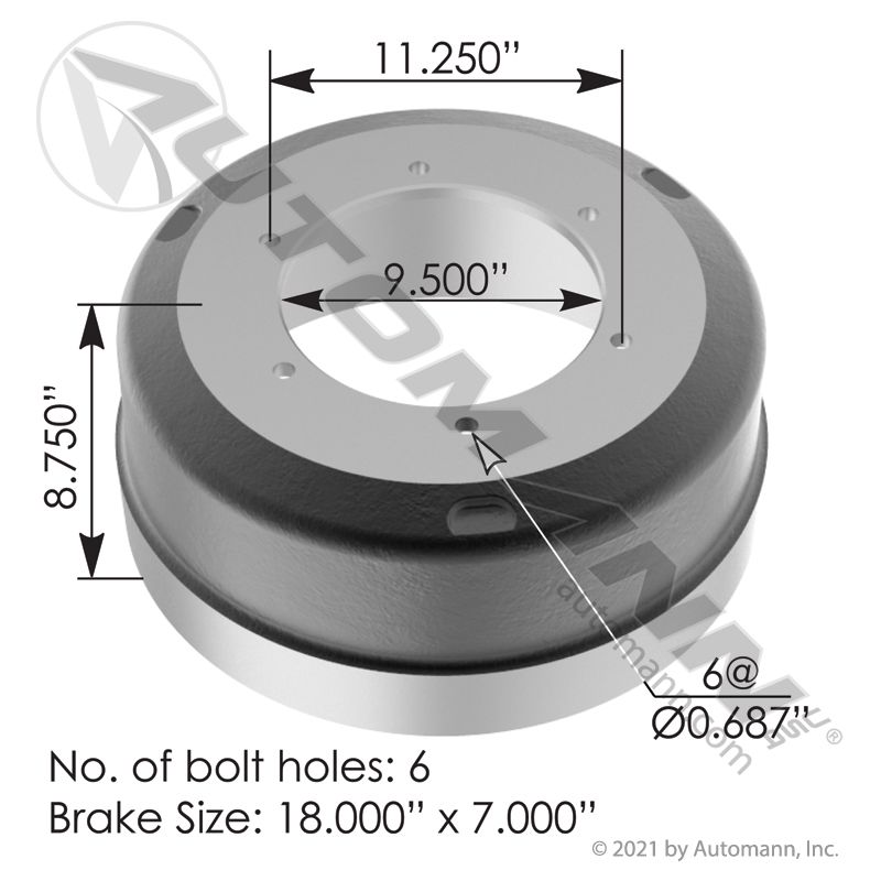 151.8705 - Brake Drum 18.000in X 7.000in - Nick's Truck Parts