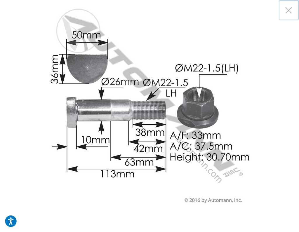 201.6201LK - Hino Wheel Bolt Kit LH - Nick's Truck Parts