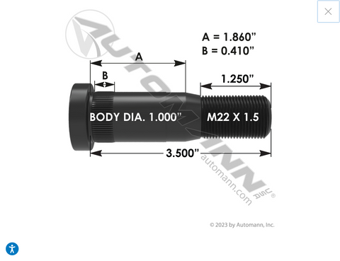 201.6240- Metric Serrated Stud RH - Nick's Truck Parts