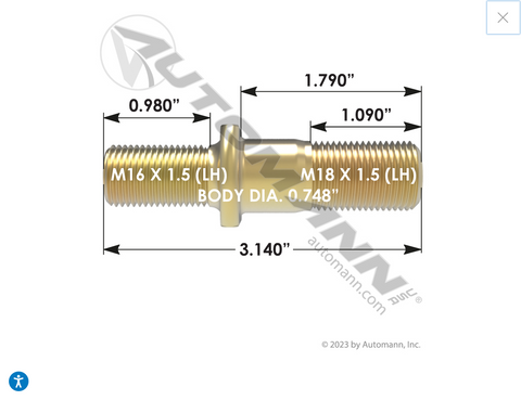 201.7052L- Double Ended Stud LH - Nick's Truck Parts