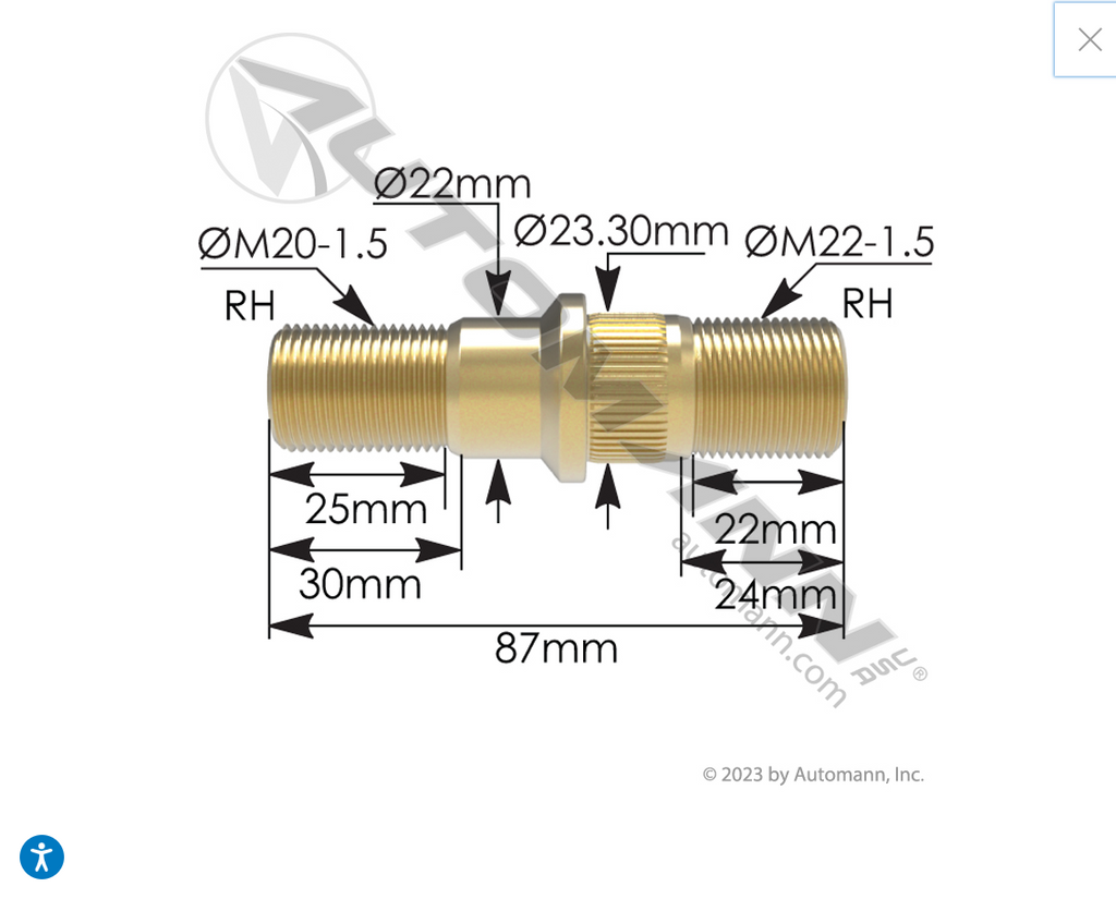 201.7053R- Double Ended Stud RH - Nick's Truck Parts