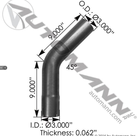 562.U4345E9A-Exhaust Elbow 3in 45 Deg ID-OD ALZ, (product_type), (product_vendor) - Nick's Truck Parts