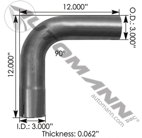 562.U4390E12A-Exhaust Elbow 3in 90 Deg ID-OD ALZ, (product_type), (product_vendor) - Nick's Truck Parts