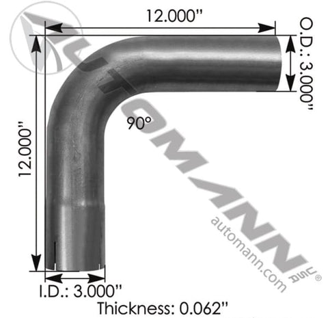 562.U4390E12A-Exhaust Elbow 3in 90 Deg ID-OD ALZ, (product_type), (product_vendor) - Nick's Truck Parts