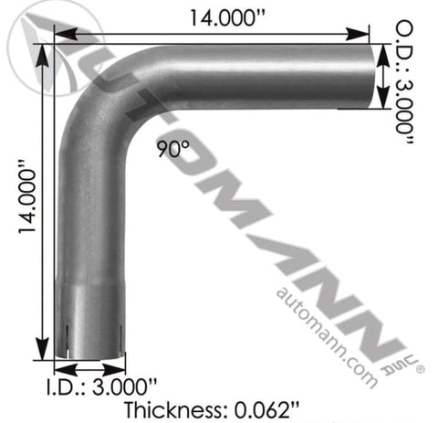 562.U4390E14A-Exhaust Elbow 3in 90 Deg ID-OD ALZ, (product_type), (product_vendor) - Nick's Truck Parts