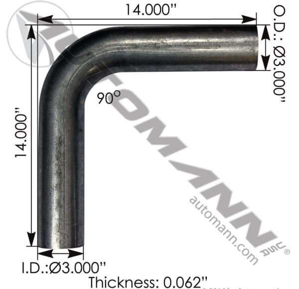 562.U4390S14A-Exhaust Elbow 3in 90 Deg OD-OD ALZ, (product_type), (product_vendor) - Nick's Truck Parts