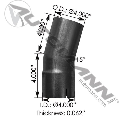 562.U4415E4A-Exhaust Elbow 4in 15 Deg ID-OD ALZ, (product_type), (product_vendor) - Nick's Truck Parts