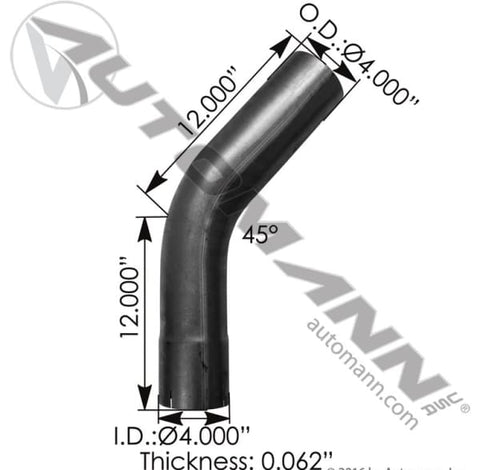 562.U4445E12A-Exhaust Elbow 4in 45 Deg ID-OD ALZ, (product_type), (product_vendor) - Nick's Truck Parts
