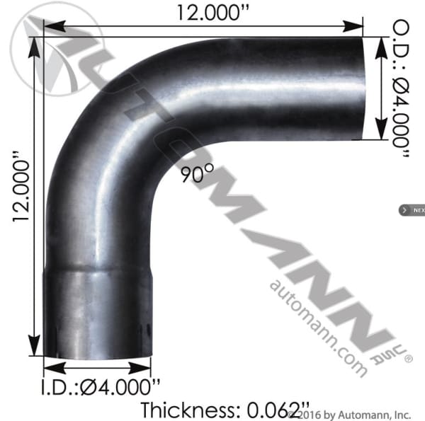562.U4490E12A-Exhaust Elbow 4in 90 Deg ID-OD ALZ, (product_type), (product_vendor) - Nick's Truck Parts
