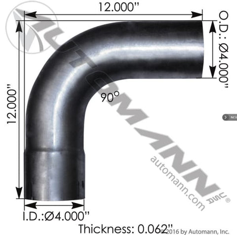 562.U4490E12A-Exhaust Elbow 4in 90 Deg ID-OD ALZ, (product_type), (product_vendor) - Nick's Truck Parts