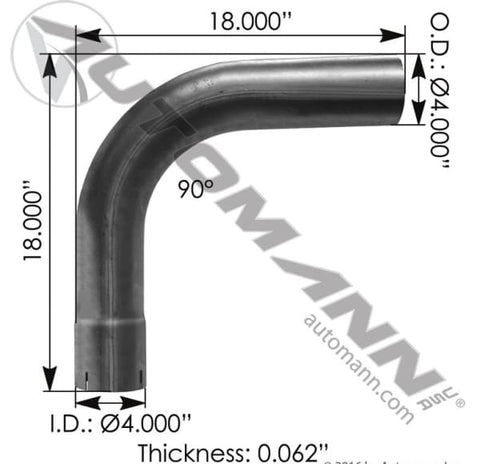 562.U4490E18A-Exhaust Elbow 4in 90 Deg ID-OD ALZ, (product_type), (product_vendor) - Nick's Truck Parts