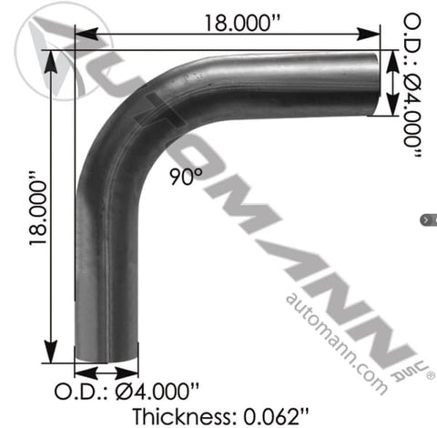 562.U4490S18A-Exhaust Elbow 4in 90 Deg OD-OD ALZ, (product_type), (product_vendor) - Nick's Truck Parts