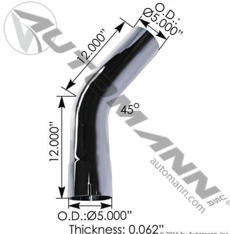 562.U4545E12C-Exhaust Elbow 45 Deg 5in ID-OD Chrome, (product_type), (product_vendor) - Nick's Truck Parts