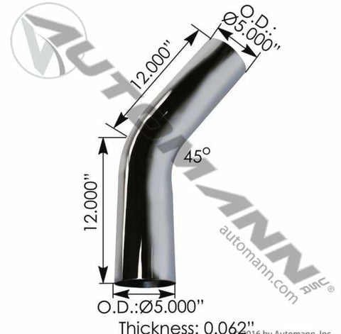 562.U4545S12C-Exhaust Elbow 45 Deg 5in OD-OD Chrome, (product_type), (product_vendor) - Nick's Truck Parts