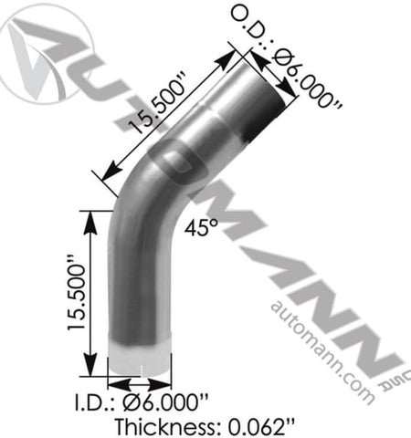 562.U4645E15A-Exhaust Elbow 6in 45 Deg ID-OD ALZ, (product_type), (product_vendor) - Nick's Truck Parts