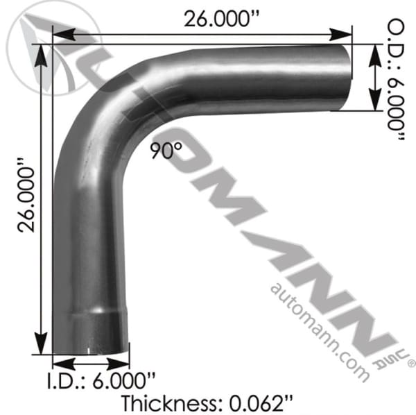 562.U4690E26A-Exhaust Elbow 6in 90 Deg ID-OD ALZ, (product_type), (product_vendor) - Nick's Truck Parts
