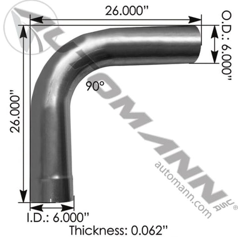 562.U4690E26A-Exhaust Elbow 6in 90 Deg ID-OD ALZ, (product_type), (product_vendor) - Nick's Truck Parts
