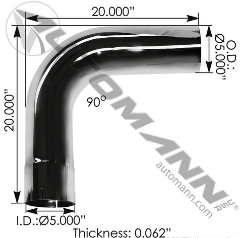 562.U4590E20C-Exhaust Elbow 90 Deg 5in ID-OD Chrome, (product_type), (product_vendor) - Nick's Truck Parts