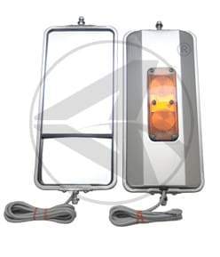 563.9037-7 in. x 16 in. West Coast  Mirror with Light Convex End-Stainless, (product_type), (product_vendor) - Nick's Truck Parts