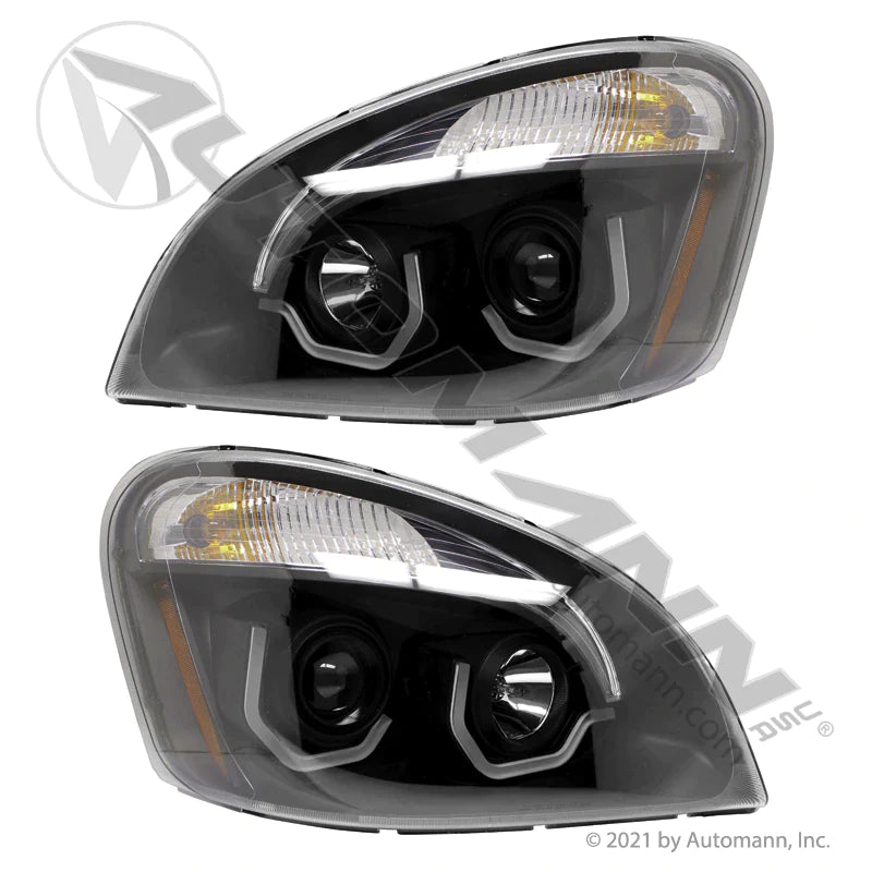 564.46051 - Headlamp Set Black Freightliner - Nick's Truck Parts