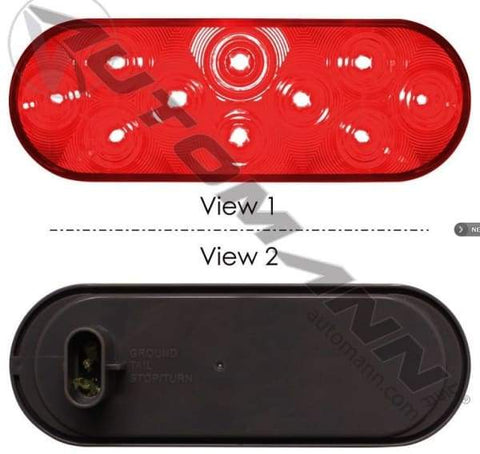 571.LD66R10-S/T/T Light LED 6in Oval Red, (product_type), (product_vendor) - Nick's Truck Parts