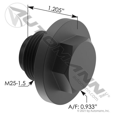 802.90175P1 - Plug, Flanged Hex, M25-1.5 Steel/Magnet - Nick's Truck Parts