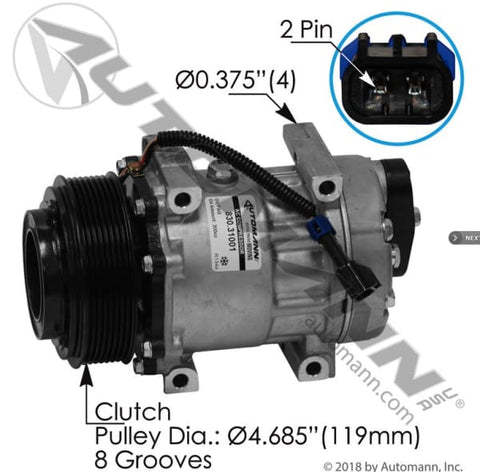 830.31001-Air Conditioning Compressor 7H15 Type, (product_type), (product_vendor) - Nick's Truck Parts