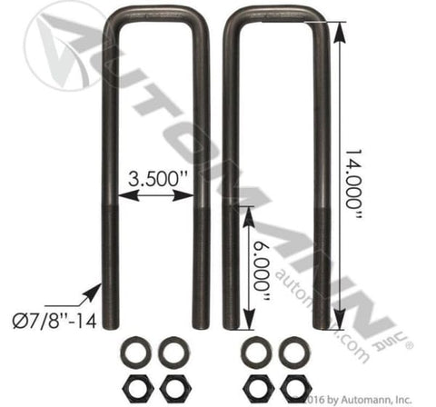 AUBK8263-14--U Bolt Kit 7/8 x 3-1/2 x 14 In., (product_type), (product_vendor) - Nick's Truck Parts