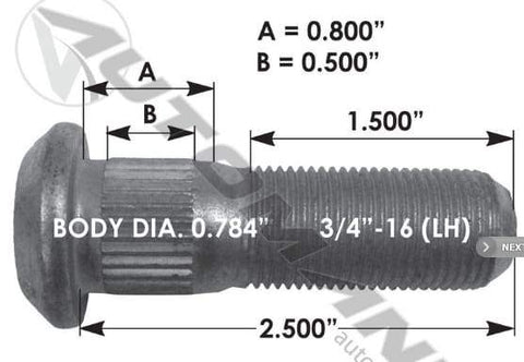 E-10202L-Serrated Wheel Stud, (product_type), (product_vendor) - Nick's Truck Parts